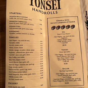 Yonsei Handrolls - Menu - Japanese Near Me - Oakland, California Yonsei Handrolls - Menu - Japanese Near Me - Oakland, California
