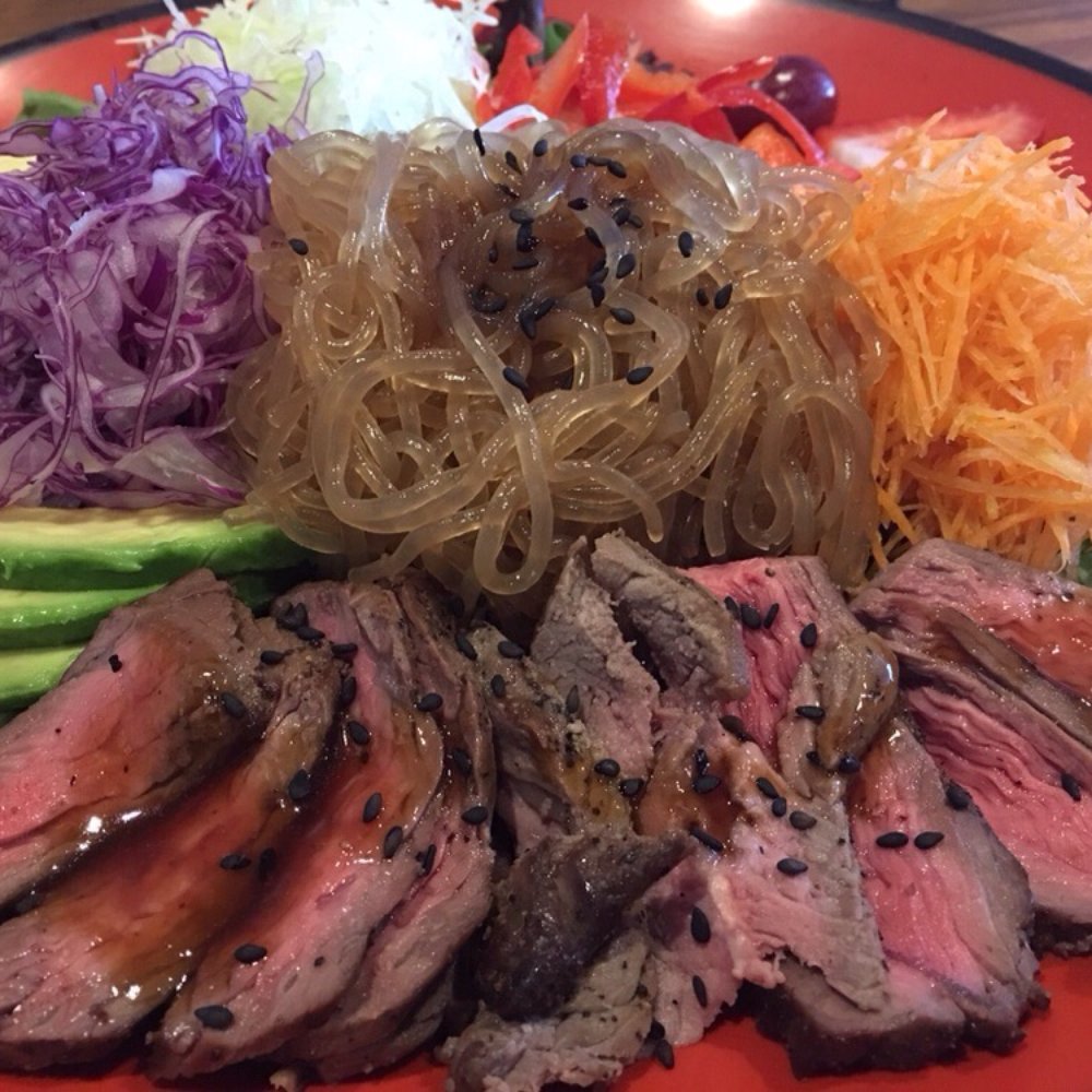 Fresh Heim - Steak lunch special with the house/teriyaki sauce, noodles, and salad. - Salad Near Me - Austin, Texas Fresh Heim - Steak lunch special with the house/teriyaki sauce, noodles, and salad. - Salad Near Me - Austin, Texas
