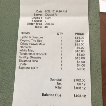 ETARU - Receipt. - Japanese Near Me - Hallandale Beach, Florida