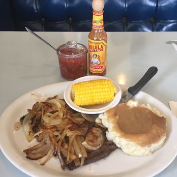 The Village Grille - Mashed tatters, grilled onions-liver, corn and corn Bread.. - American Near Me - Lancaster, California The Village Grille - Mashed tatters, grilled onions-liver, corn and corn Bread.. - American Near Me - Lancaster, California