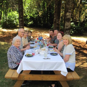 The Thyme Garden - Luncheon guests enjoy the shade and light breezes while we serve them 4-courses of deliciousness - Venues & Event Spaces Near Me - Alsea, Oregon