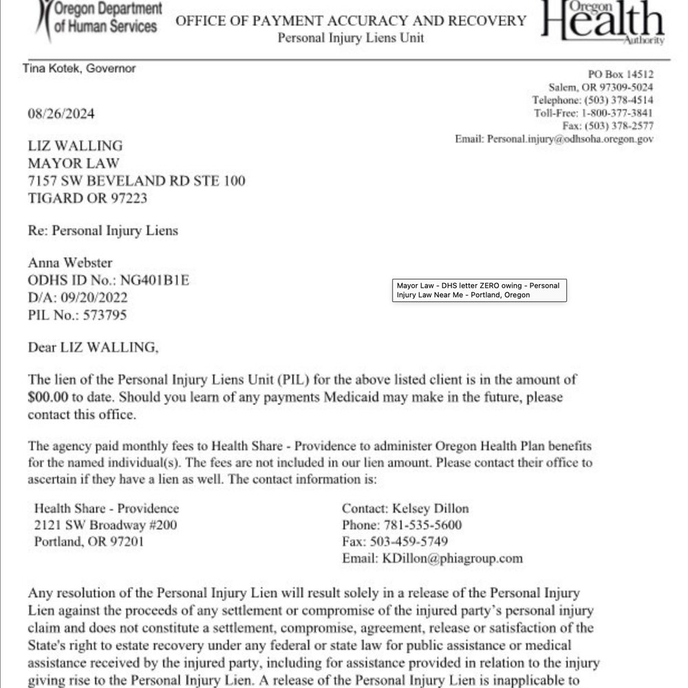 Travis Mayor - DHS letter ZERO owing - Personal Injury Law Near Me - Tigard, Oregon Travis Mayor - DHS letter ZERO owing - Personal Injury Law Near Me - Tigard, Oregon