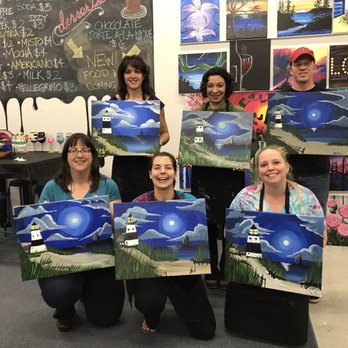 The Creative Canvas - Our little group on Thursday night. Beach, lighthouse and cloud at night. - Paint & Sip Near Me - Colchester, Connecticut The Creative Canvas - Our little group on Thursday night. Beach, lighthouse and cloud at night. - Paint & Sip Near Me - Colchester, Connecticut