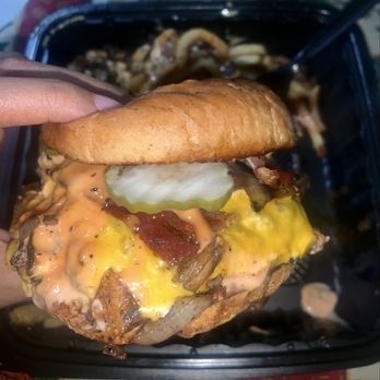 Blacktop Burger - Closeup of the Single Top burger - Burgers Near Me - Fontana, California Blacktop Burger - Closeup of the Single Top burger - Burgers Near Me - Fontana, California