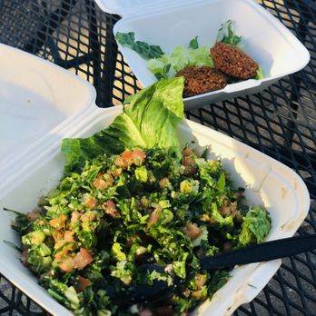 Beirut Bites - Falafel (appetizer) and tabouleh. I had to dig in first! - Lebanese Near Me - University Place, Washington