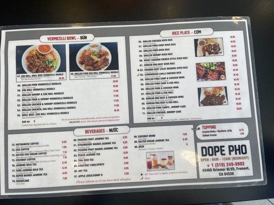 Menu photo 2 Dope Pho Fremont, CA