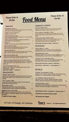 Menu photo 1 Tonys Darts Away Burbank, CA Menu photo 1 Tonys Darts Away Burbank, CA