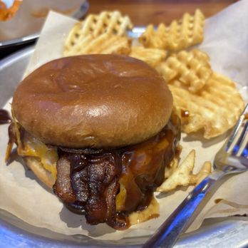 Hooters - Bbq grilled chicken sandwich with waffle fries. - Sports Bars Near Me - Murfreesboro, Tennessee