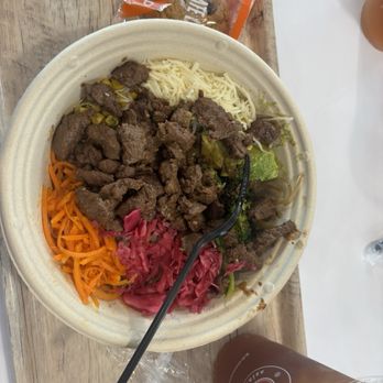 BIBIBOP Asian Grill - Sweet potato noodles with steak - Asian Fusion Near Me - Indianapolis, Indiana