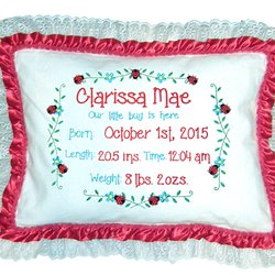Hancock's Embroidery & Craftworks - Custom Birth Certificate Pillow