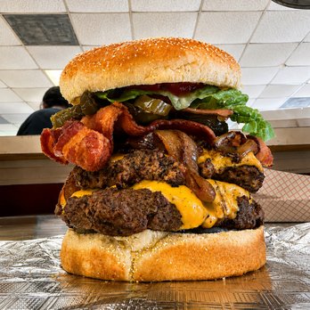 The Feed Shed - Double Bacon Cheeseburger with grilled onions and grilled jalapeños - Cafes Near Me - Hattiesburg, Mississippi The Feed Shed - Double Bacon Cheeseburger with grilled onions and grilled jalapeños - Cafes Near Me - Hattiesburg, Mississippi
