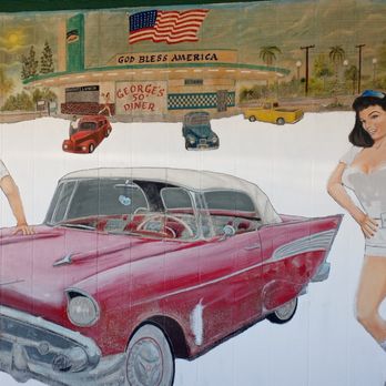 George's 50's Diner - a woman and a car - Diners Near Me - Long Beach, California