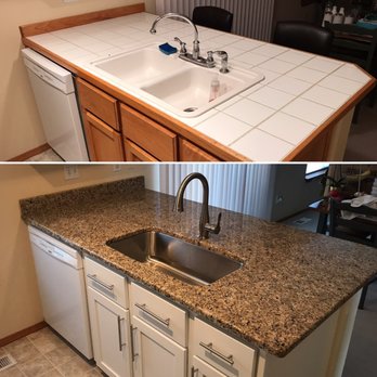 Precision Countertops - White tile countertops before, granite after. - Kitchen & Bath Near Me - Wilsonville, Oregon Precision Countertops - White tile countertops before, granite after. - Kitchen & Bath Near Me - Wilsonville, Oregon