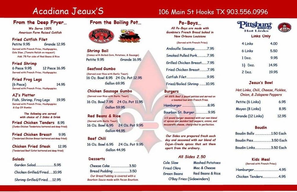 ACADIANA JEAUX’S 106 Main St, Hooks, Texas Desserts Restaurant