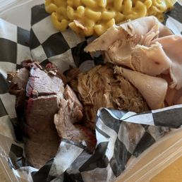 3 meat platter with Mac and cheese