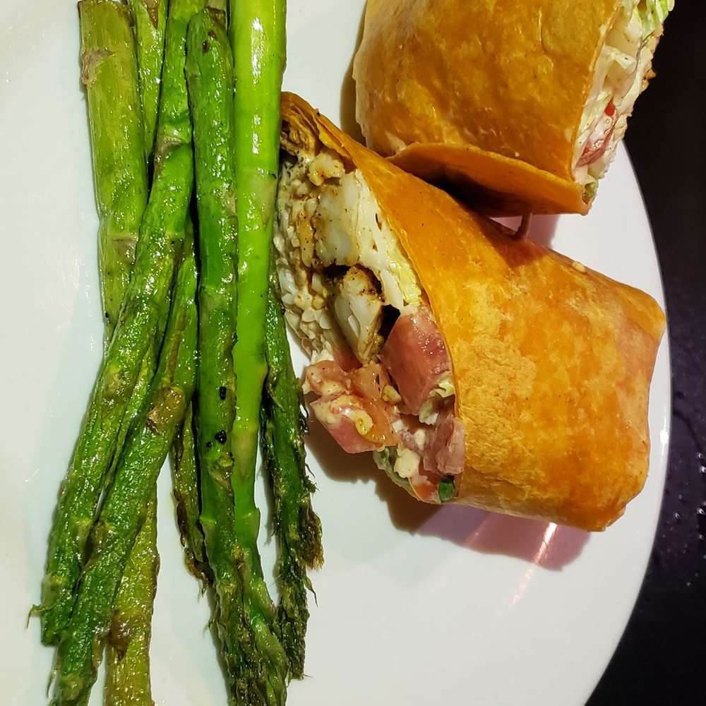 Hell's Kitchen - Buffalo Shrimp Wrap w/ Asparagus - New American Near Me - Norfolk, Virginia Hell's Kitchen - Buffalo Shrimp Wrap w/ Asparagus - New American Near Me - Norfolk, Virginia