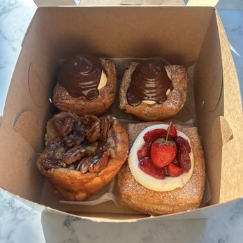 Boxcar Bakery - boston cream croissant cup, maple pecan sticky bun, strawberry cheesecake danish - Bakeries Near Me - Essex Junction, Vermont