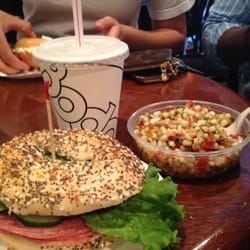 Bodo's Bagels - My go-to: salami, lettuce, cucumbers, and pepper spread on an everything bagel! Corn salad on the side. :)