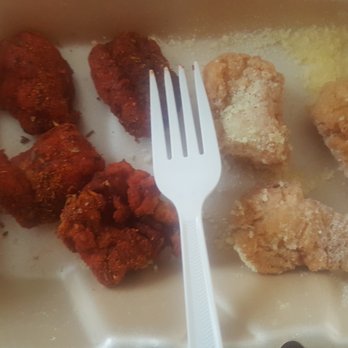 Wingstop - Tiny boneless "wings". Fork for size comparison. - Chicken Wings Near Me - Riverbank, California Wingstop - Tiny boneless "wings". Fork for size comparison. - Chicken Wings Near Me - Riverbank, California