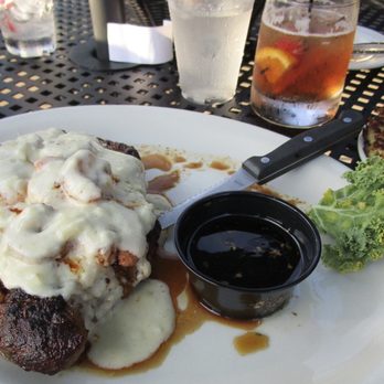 Fish Tales Restaurant - Blackened Ribeye with Creamy Garlic Shrimp, potato pancakes & an Old Fashioned - Seafood Near Me - Lodi, Wisconsin