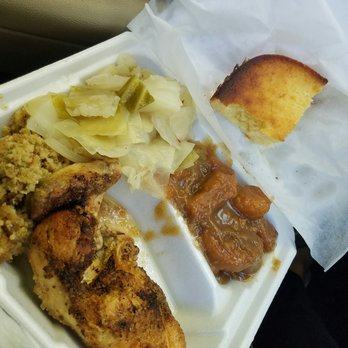 Soul Central - Baked chicken, cabbage, candied yams and corn bread!! Yummy! - Soul Food Near Me - Charlotte, North Carolina