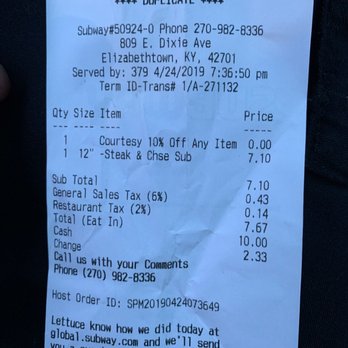 Subway - 10% off - Fast Food Near Me - Elizabethtown, Kentucky Subway - 10% off - Fast Food Near Me - Elizabethtown, Kentucky