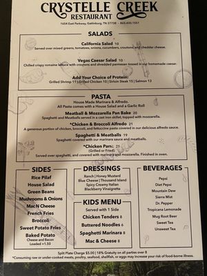 Menu photo 1 Crystelle Creek Gatlinburg, TN Menu photo 1 Crystelle Creek Gatlinburg, TN