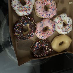 The Hole Thing - Glazed Donut, white Chocolate Sprinkle Donut, Strawberry Sprinkle Donut & white Vanilla Sprinkle Donut