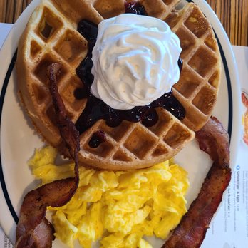 IHOP - Blueberry Belgium waffle combo with scrambled eggs and bacon...sooooo good! - Breakfast & Brunch Near Me - Middleburg Heights, Ohio IHOP - Blueberry Belgium waffle combo with scrambled eggs and bacon...sooooo good! - Breakfast & Brunch Near Me - Middleburg Heights, Ohio