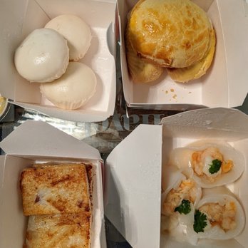 Mayflower Restaurant - Steamed Salty Egg Yolk Bun, Baked BBQ Pork Bun with Crispy Top,  Pan Fried Daikon Cake and Sea Bass & Shrimp & Pork Dumpling - Seafood Near Me - Dublin, California