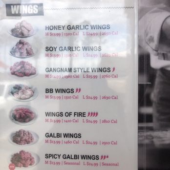 bb.q Chicken Tustin - Wing menu (in restaurant window) - Chicken Wings Near Me - Tustin, California