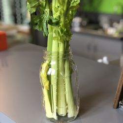 H2 Juicery - CELERY! You can order straight celery juice or the Celery Green which combines celery with apple and cucumber.