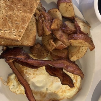 Sunset Grill - Bacon and eggs - again perfect over medium eggs - American Near Me - Fredericksburg, Texas