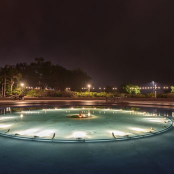 Bea Evenson Fountain - a circular fountain lit up at night - Hotels Near Me - San Diego, California