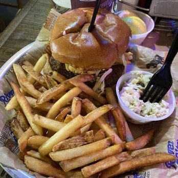 River City Cafe - Shoestring burger with fries and coleslaw - American Near Me - Myrtle Beach, South Carolina River City Cafe - Shoestring burger with fries and coleslaw - American Near Me - Myrtle Beach, South Carolina