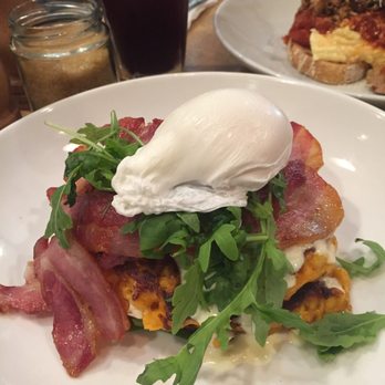 Lantana - Corn fritters and pulled pork drowned eggs in the back - Breakfast & Brunch Near Me - London, XGL Lantana - Corn fritters and pulled pork drowned eggs in the back - Breakfast & Brunch Near Me - London, XGL