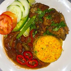 Calypso Kitchen - Stew Chicken, Vegetable Rice, Red Beans, and Fresh Salad