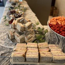 Delightful Pastries - Ham sandwich, salmon sandwiches, crudité, mini pastries