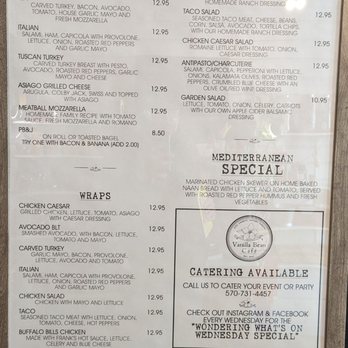 Vanilla Bean Cafe - Current Menu 3/30/2023 - Desserts Near Me - Sayre, Pennsylvania