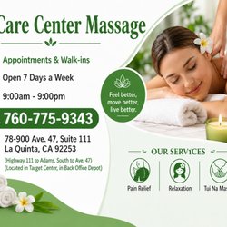 ZX Care Center MASSAGE
78-900 Ave. 47, Suite 111,La Quinta, CA 92253
call:760-775-9343