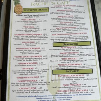 Rachel's cafe - Menu - Breakfast & Brunch Near Me - Wakefield, Rhode Island