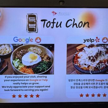 Tofu Chon - 1 free drink for a Google/Yelp review, so they get noticed on the map, which I'm ok with it.   I gave my fair review and got my free drink. - Korean Near Me - Ontario, California
