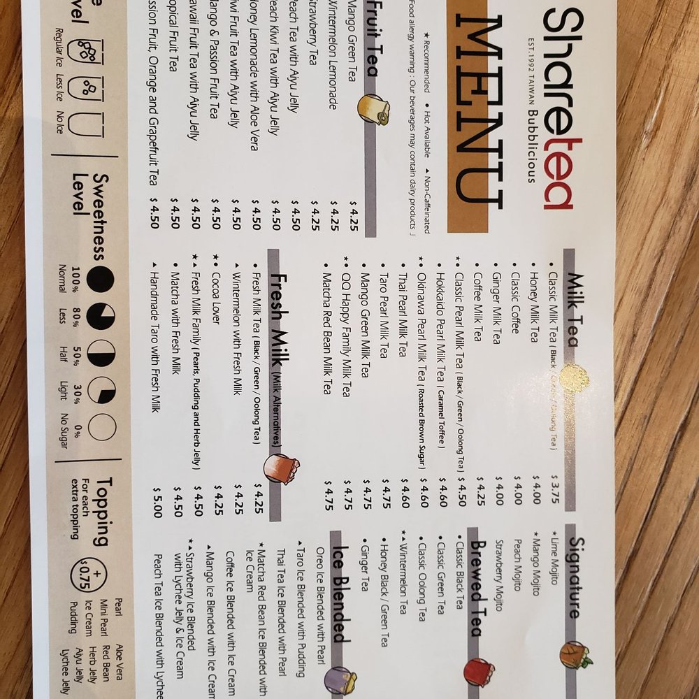 Sharetea - Menu - Bubble Tea Near Me - Moore, Oklahoma