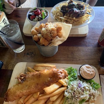 Bare Back Grill - Fish and chips with coleslaw and steak fries. Small order of tater tots. And steak and fries with a berry vinaigrette salad. - Bars Near Me - San Diego, California Bare Back Grill - Fish and chips with coleslaw and steak fries. Small order of tater tots. And steak and fries with a berry vinaigrette salad. - Bars Near Me - San Diego, California
