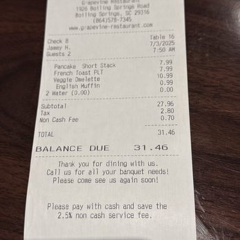 Grapevine Restaurant - Check receipt - Greek Near Me - Boiling Springs, South Carolina Grapevine Restaurant - Check receipt - Greek Near Me - Boiling Springs, South Carolina