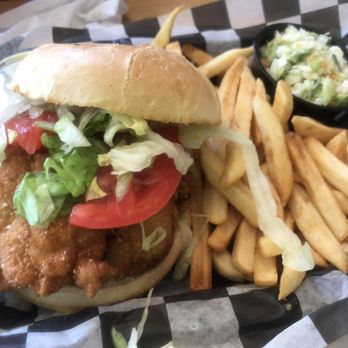 Angelo's Restaurant & Raw Bar - Fried oyster sandwich with fries. - Italian Near Me - Montross, Virginia