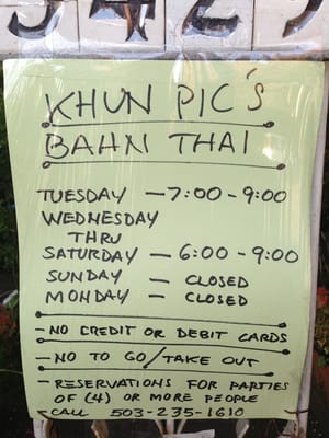 Menu photo 5 Khun Pic's Bahn Thai Portland, OR