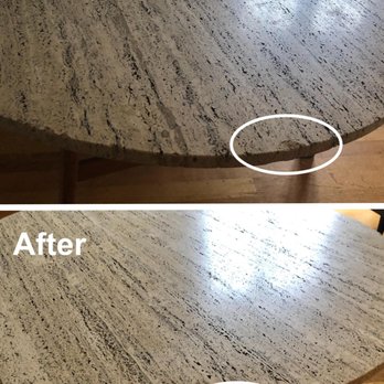 Multnomah Restoration - Repaired chip along edge of travertine table. - Refinishing Services Near Me Multnomah Restoration - Repaired chip along edge of travertine table. - Refinishing Services Near Me