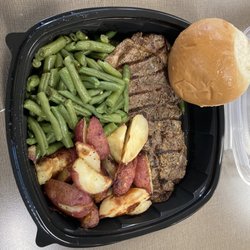 Hy-Vee - Thursday Steak and two sides Green beans and grilled potatoes with Roll  $10.   I eat at the Hy-Vee 95th and Antioch