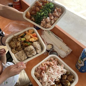 Hale I'a Da Fish House - 1. Spicy Mayo, spicy kimchi, seaweed salad 2. Grilled fish, spicy scallop, kimchi crab  3. Spicy mayo, shoyu poke, and mayo crab - Seafood Markets Near Me - Kawaihae, Hawaii